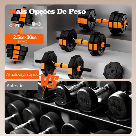 Halteres Musculação Kit 6 Em 1 Regulável 30kg Joyfox Barra Extensora Anilhas E Kettlebell Equipamento De Academia
