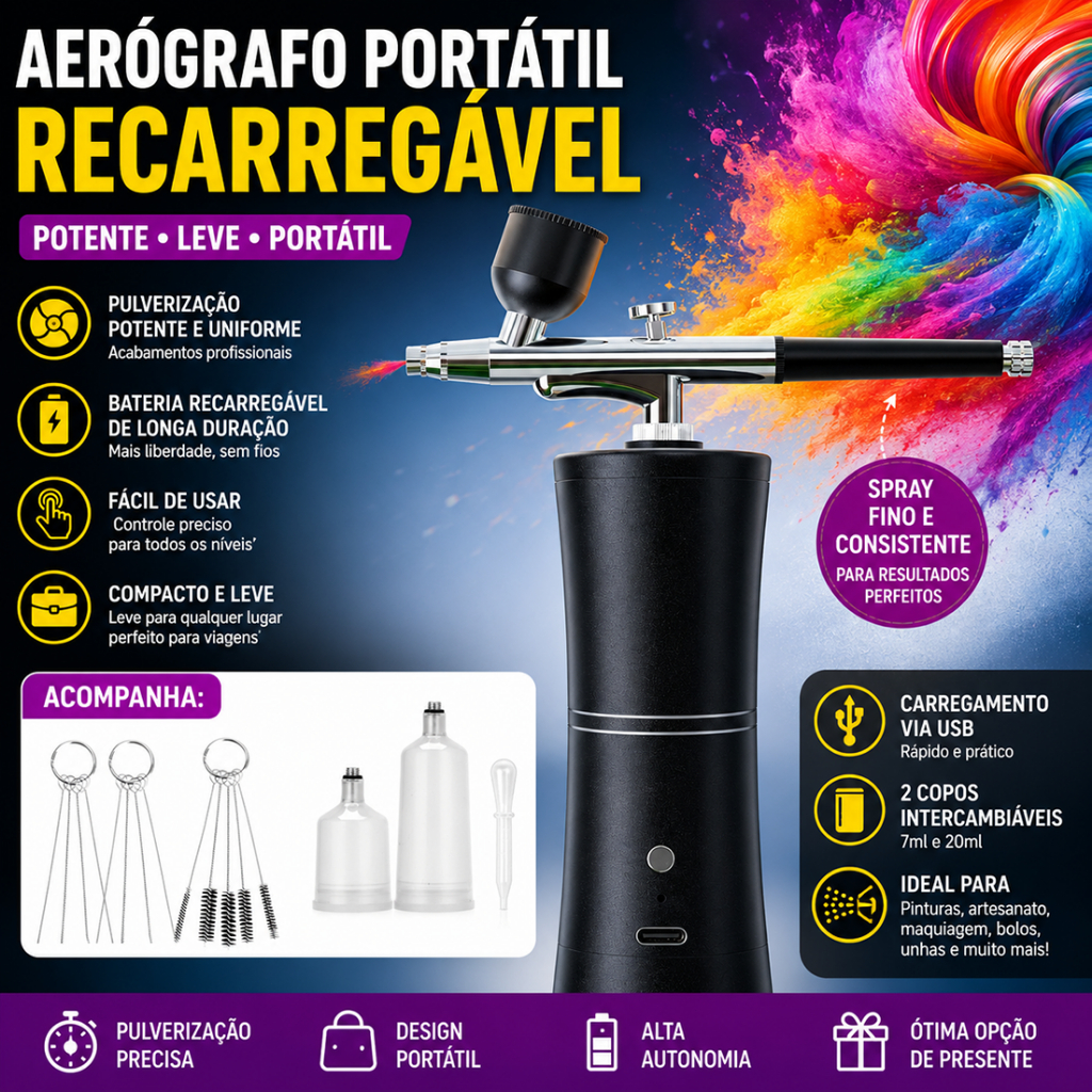 1 Conjunto Kit Aerógrafo Recarregável De Compressor Sem Fio