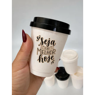 Kit 20, 30 ou 50 unidades copos eco 250ml com tampa personalizado, ADESIVO DTF UV verniz fixação, lavável e com brilho