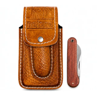 Bainha Porta Celular e Canivete Couro Canguru Country 20,5x11 Com ou Sem Canivete