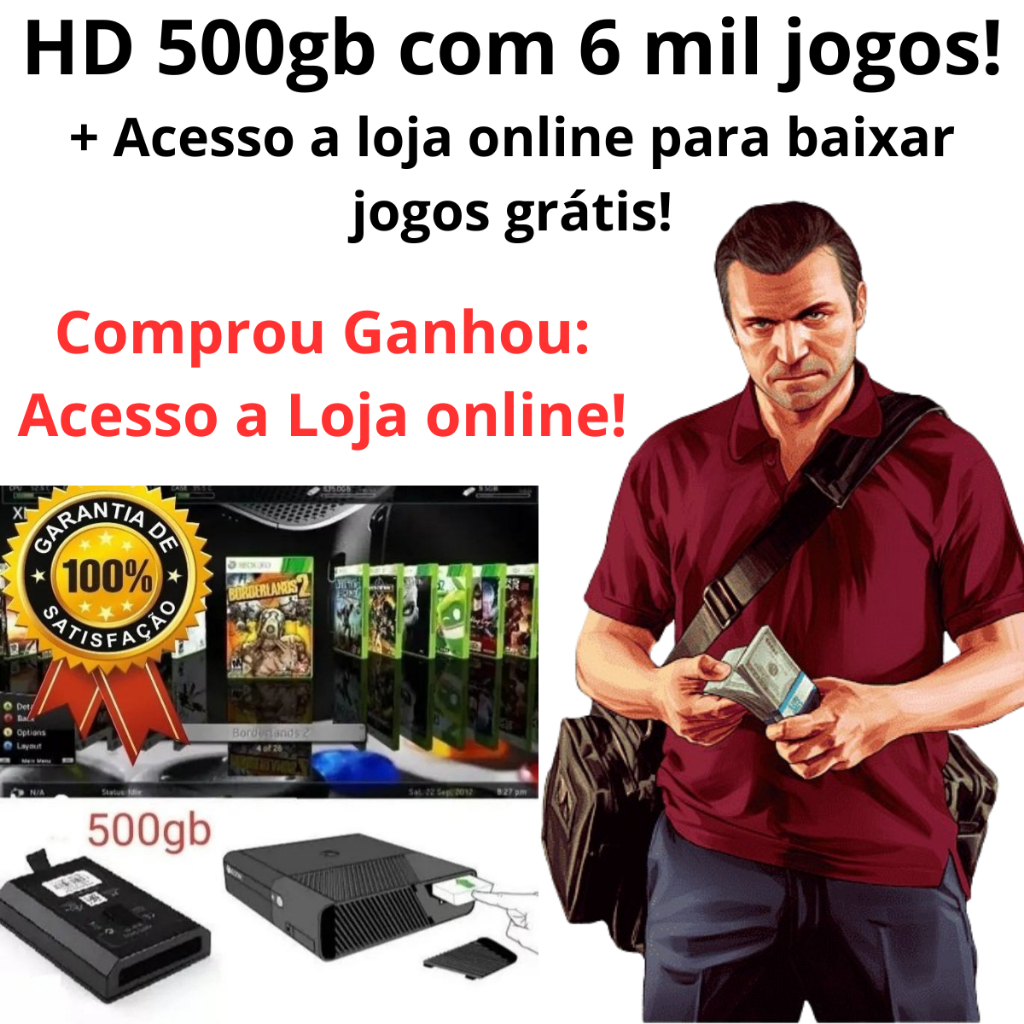 HD 500gb Xbox 360 com destrave RGH c/ 6000 Jogos + site para baixar ...