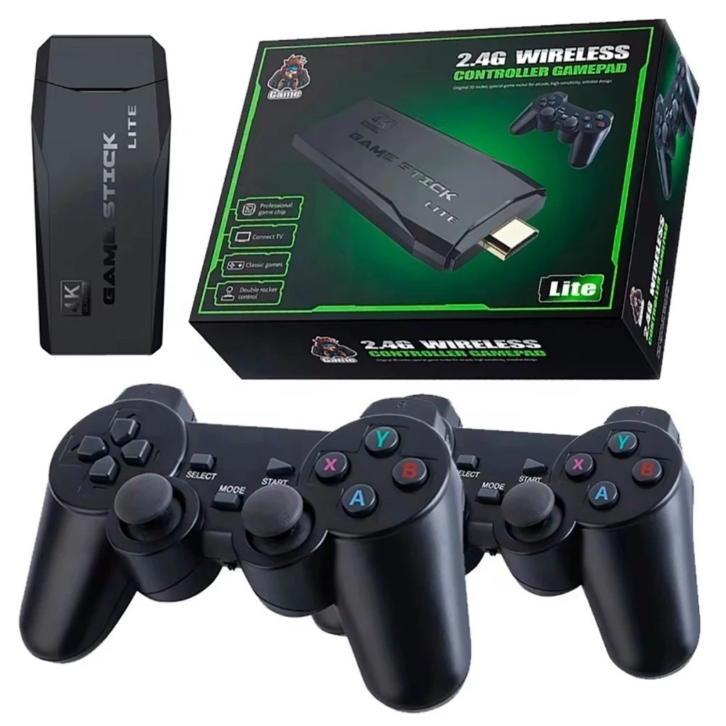 Videogame Stick 10mil 2 Controles Sem Fio Console Portatil Jogos Retro Antigo