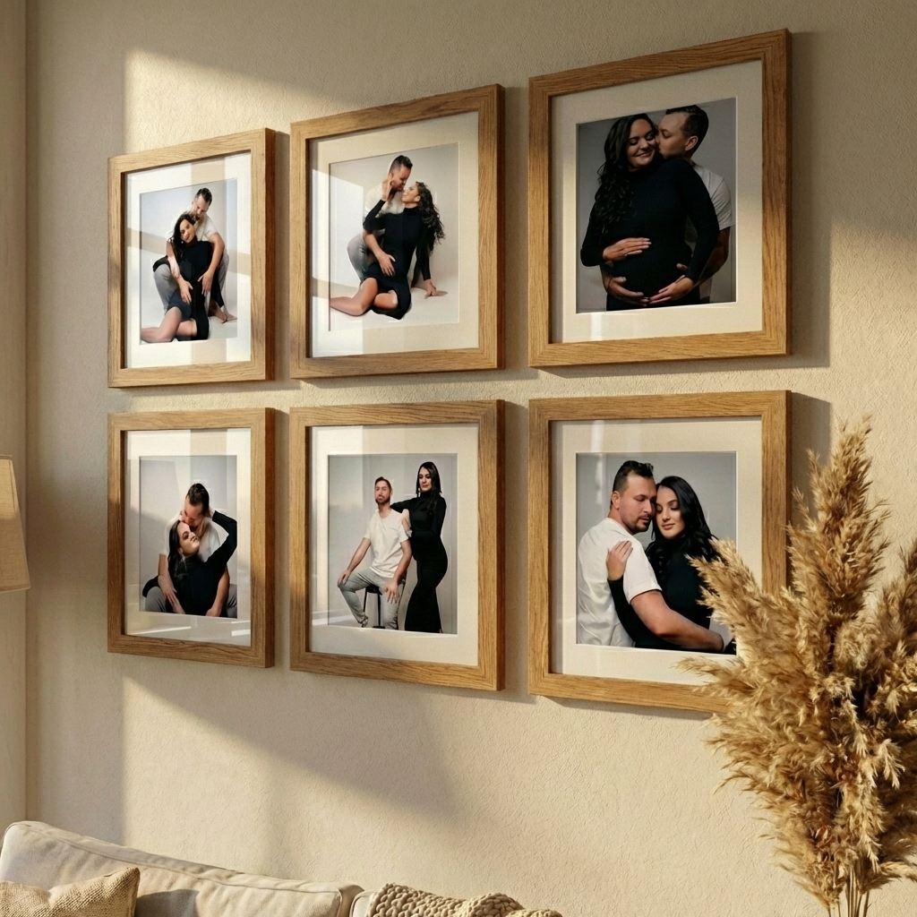 kit 6 quadros decorativo moldura fotográfica 23x23 cm com paspatur
