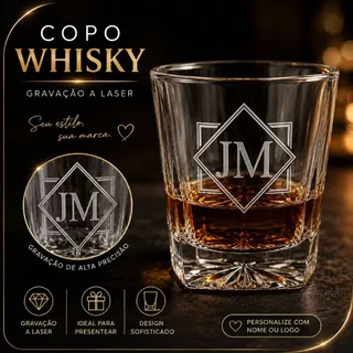 Copo de Wisky Personalizado Dia dos Pais Gravado a Laser Nome Logo Presente