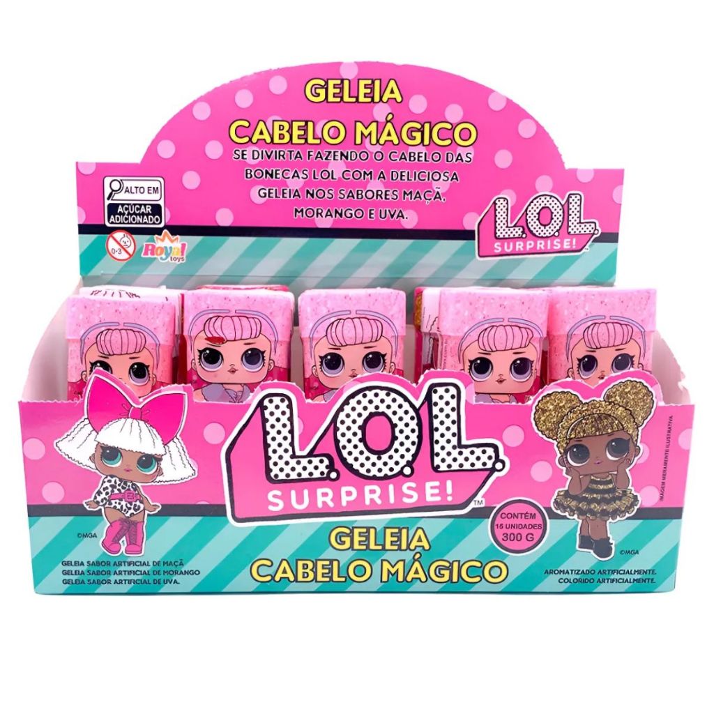 Doce de Geléia LOL Cabelo Mágico 15 Unidades Sabor Divertido Maçã