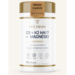 Vitamina D3 K2 + Magnésio Bisglicinato | D3 2000UI | Vitamina K2 MK-7 149mcg | 90 Cápsulas 3 meses