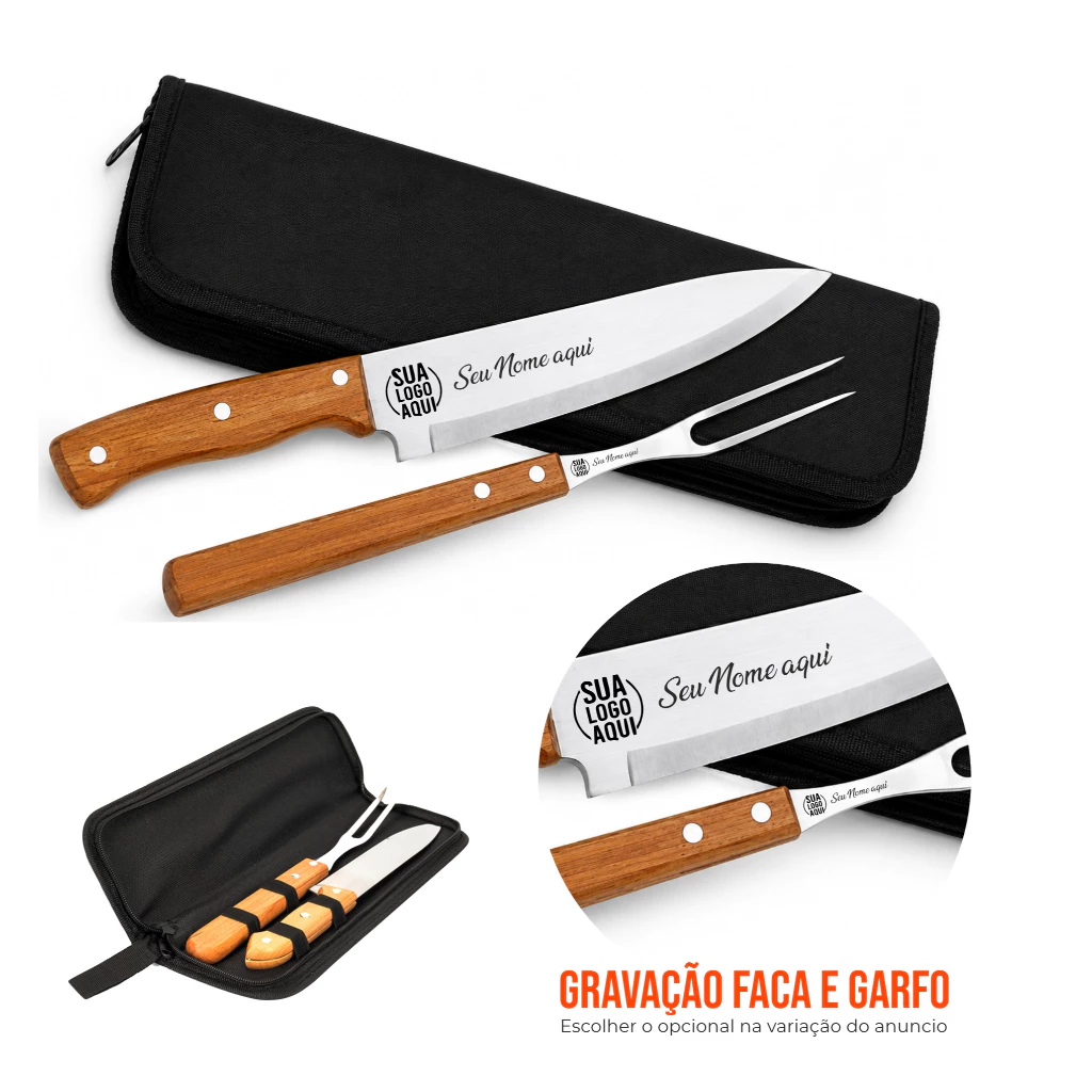 Kit Churrasco 2 peças Personalizado no Garfo e Faca Nome Time Logo Empresa