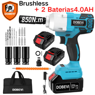 Chave de Impacto Profissional 850Nm Brushless 21V + 2 Baterias 4.0Ah Kit Completo Dobevi