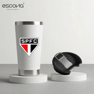 Copo Térmica Futebol Time São Paulo Futebol Clube Aço Inoxidavel 473ml com Tampa E Abridor para Cerveja