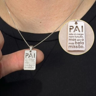 (SemiJoia) Colar Masculino Presente Dia Dos Pais Placa Com Mensagem Escrito Filhos Colar 70CM