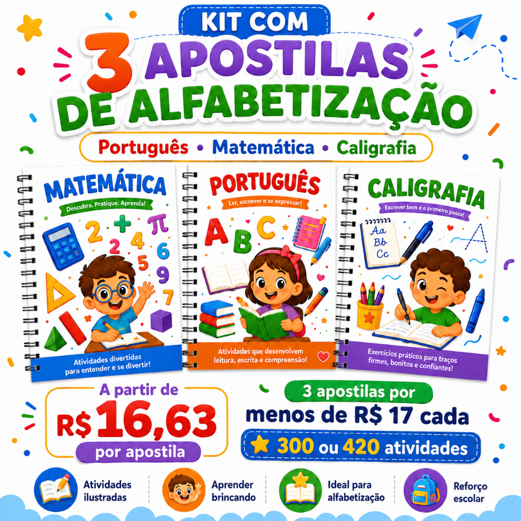 Kit 3 Apostilas de Alfabetização Infantil — 300 atividades