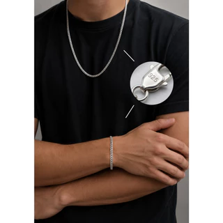 Kit Conjunto Corrente Masculina Prata 925 Grumet 60cm Fininha + Pulseira Prata 20cm 2mm
