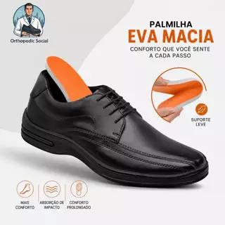 Sapato Social Casual Masculino Couro Antistress Palmilha Confort Ortopédico Envio Imediato