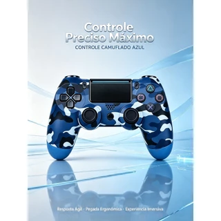 Controle sem fio com design camuflado para PS4, acompanhado de cabo de carregamento