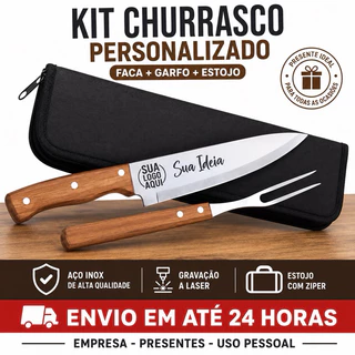 Kit Churrasco Personalizado Acompanha Faca Garfo Estojo Nome Time Logo Empresa Confraternização Dia dos Pais