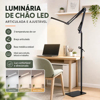 luminária de piso 190cm bivolt articulada chão pedestal coluna lustre metal Luz LED