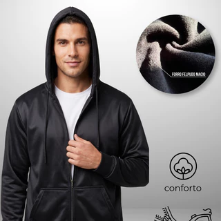 Jaqueta Flanelada Masculina Forrada Térmica Com Capuz e Zíper Quente Inverno