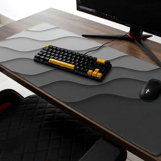 Mouse Pad Gamer Preto Branco Minimalista Ondas Premium 80x30cm Antiderrapante com Borda Costurada Reforçada