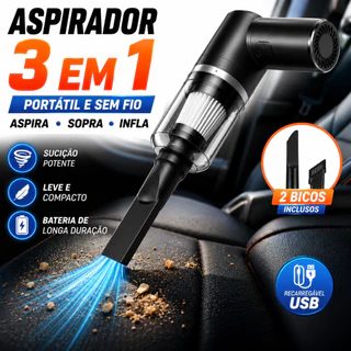 Aspirador de Carro Sem Fio Portátil Super Potente USB Recarregável Filtro Lavável Limpeza de Banco e Cantos
