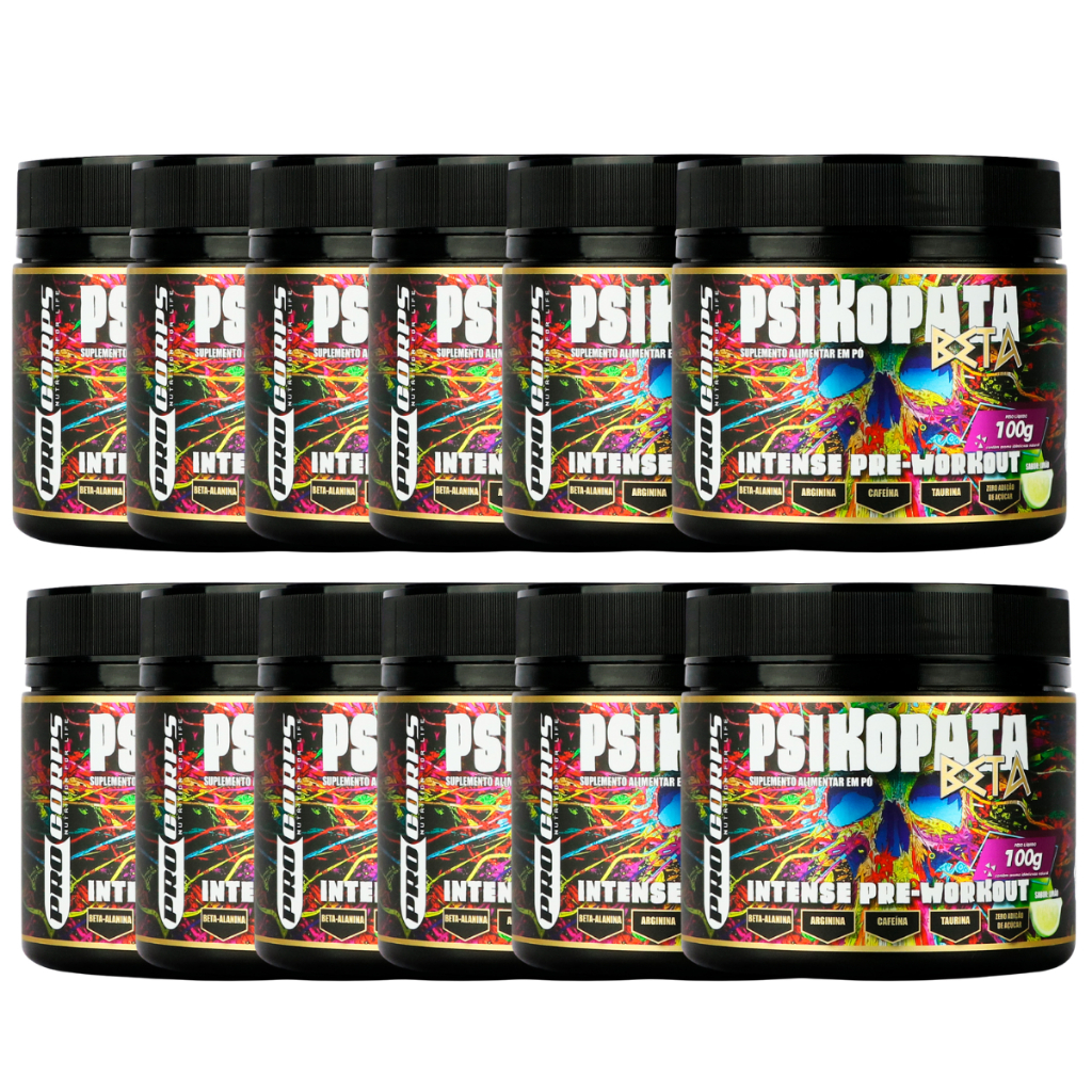Kit 12 Unidades Pré Treino Psikopata 100g Orginal Pro Corps | Treinos de Academia