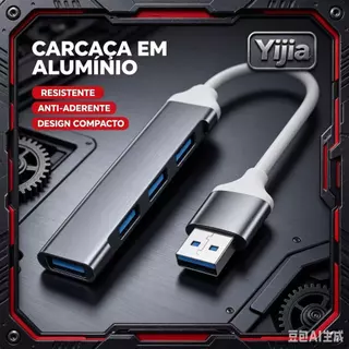 Hub USB 3.0 em Alumínio: Extensor de 4 Portas para Transferências de Alta Velocidade!