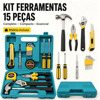 Kit 15 Peças Ferramentas com Maleta - Itens Essenciais para Reparos em Casa e Oficina