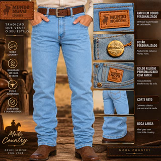Kit Calças Masculina Jeans Moda Cowboy Boca Larga Country Rodeio Com Lycra Premium