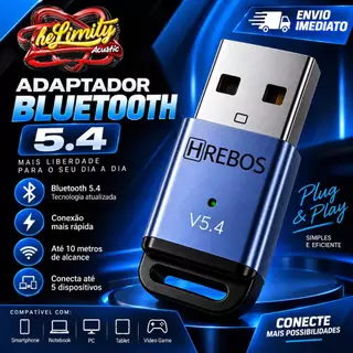 Adaptador Bluetooth USB 5.4 para PC Notebook Suporta 5 Dispositivos Simultâneos Alcance 10 metros