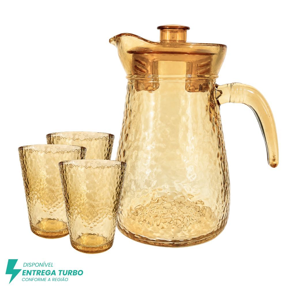 Conjunto de 1 Jarra de Vidro Âmbar com Tampa e 6 Copos 7 Peças Design Sofisticado e Resistente