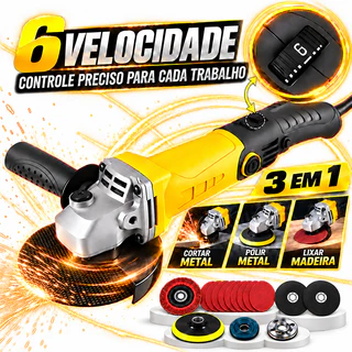 6 Velocidades Esmerilhadeira Lixadeira 3 em 1 Multifuncional Profissional para Corte Lixagem e Polimento