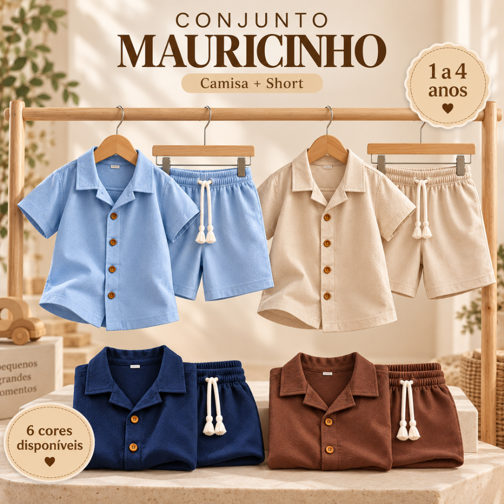 Conjunto Infantil Camisa com Botões + Short (Tam. 1 a 4 anos, Diversas cores)