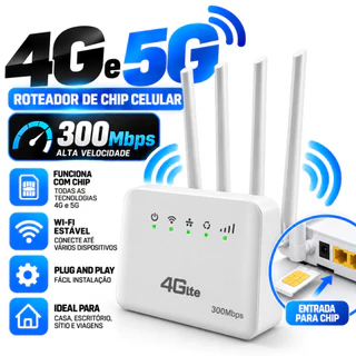 Roteador De Chip Celular 4G e 5G 300Mbps Todas As Operadoras. 4 e 2 Antenas