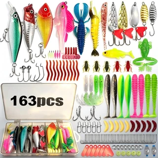 Kit 107/133/163 Peças Isca Artificial Pesca Iscas Macias e Duras, Ganchos Para Água Doce e Salgada