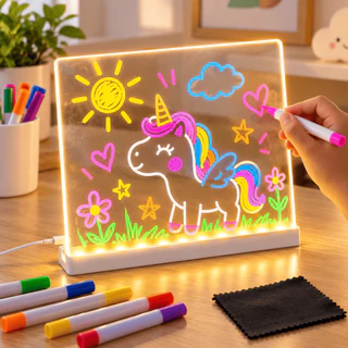 Luminária Led Escrever De Caneta Quadro Mesa Anotações 20x20 ou 20x30 Canetas Coloridas Lousa Dia das Crianças