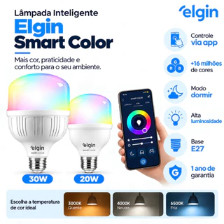Lâmpada Led Inteligente Wi-Fi Smart Color 30W 20W RGB Elgin