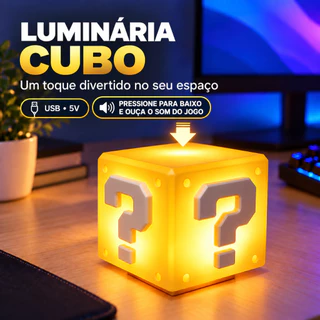 Luminária Noturna Super Mario Bros Cubo Bloco Game Block Abajur De Mesa LED Para Presente Quarto