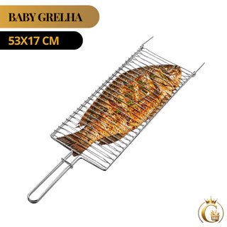 Grelha para Peixe Churrasco 53x17cm Baby com Cabo e Trava
