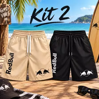 Kit 2 Shorts Masculino Tactel Estampado Bermuda Praia Academia Treino Secagem Rápida com Bolsos