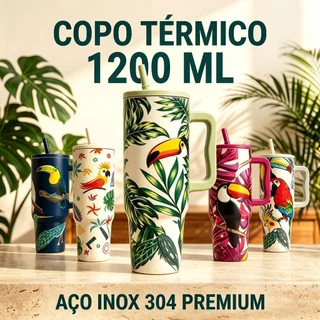 Copo Térmico 1200ml Aço Inoxidável, Parede Dupla Isolado a Vácuo, Tampa com Canudo Premium e Alça Portátil