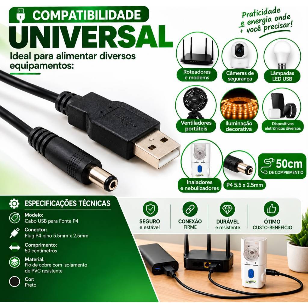 Cabo Usb Para Nebulizador G-tech Cabo usb para Fonte Conector Pino Alta ...
