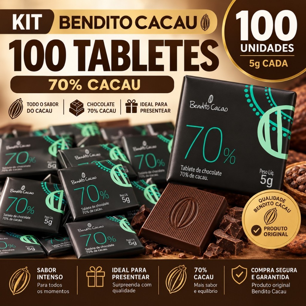 100x Tabletes Chocolate 5g Bendito Cacao 70% Cacau Show | Shopee Brasil