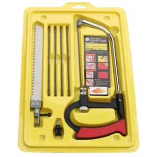 Kit Serra Mágica Multifuncional 7 em 1 com Arco e 6 Lâminas Serrote Madeira Metal Artesanato Pesca