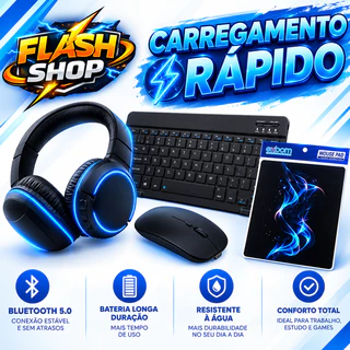 KIT TECLADO SEM FIO + MOUSE + FONE + MOUSE PAD