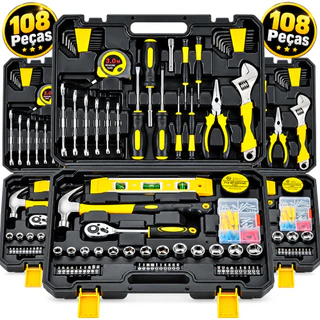 Kit Ferramentas 108 Peças Profissional Jogo Chaves Soquete com Maleta Mecânica Pronta Entrega
