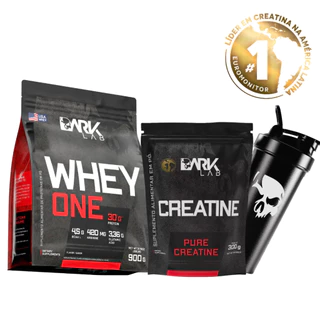 Kit Whey Protein One Refil 900g + Creatina Monohidratada Pura 300g Refil + Coqueteleira Fuse 700ml - Dark Lab