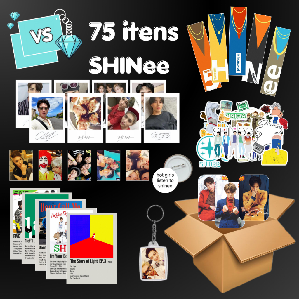 SHINee セット Combo SHINee 75 itens Photocards, Adesivos, Bottons, Mini Fotos