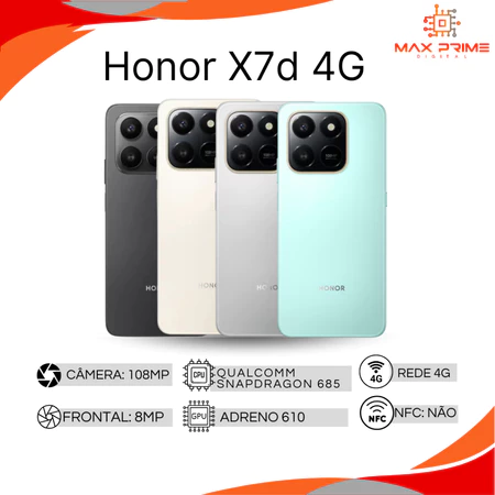 HONOR X7d 4G Versão Global Processador Qualcomm Snapdragon 685 Câmera 108MP Bateria 6500mAh 256GB 8GB RAM
