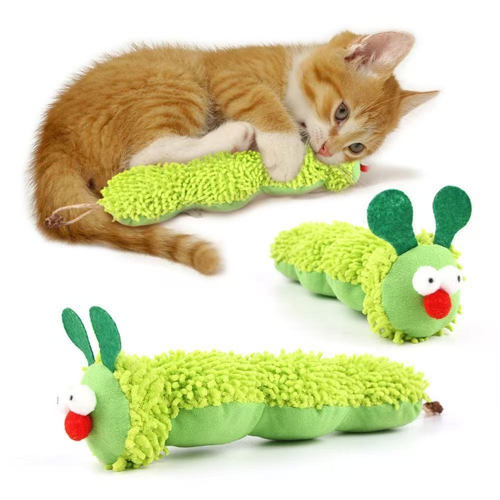 Brinquedos para gatos na fase de dentição – em formato de lagarta e crocodilo, feitos de erva-de-gato e trepadeira prate