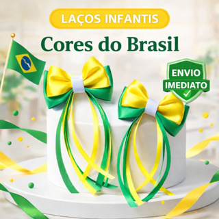 Lacos de cabelo Infantil Par  Verde e Amarelo Torcida Brasil em Oferta na Shopee