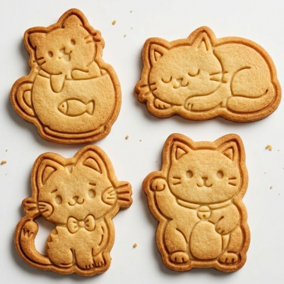 KIT 4 Cortador E Molde Carimbo tema Gatinho Gato para biscoi